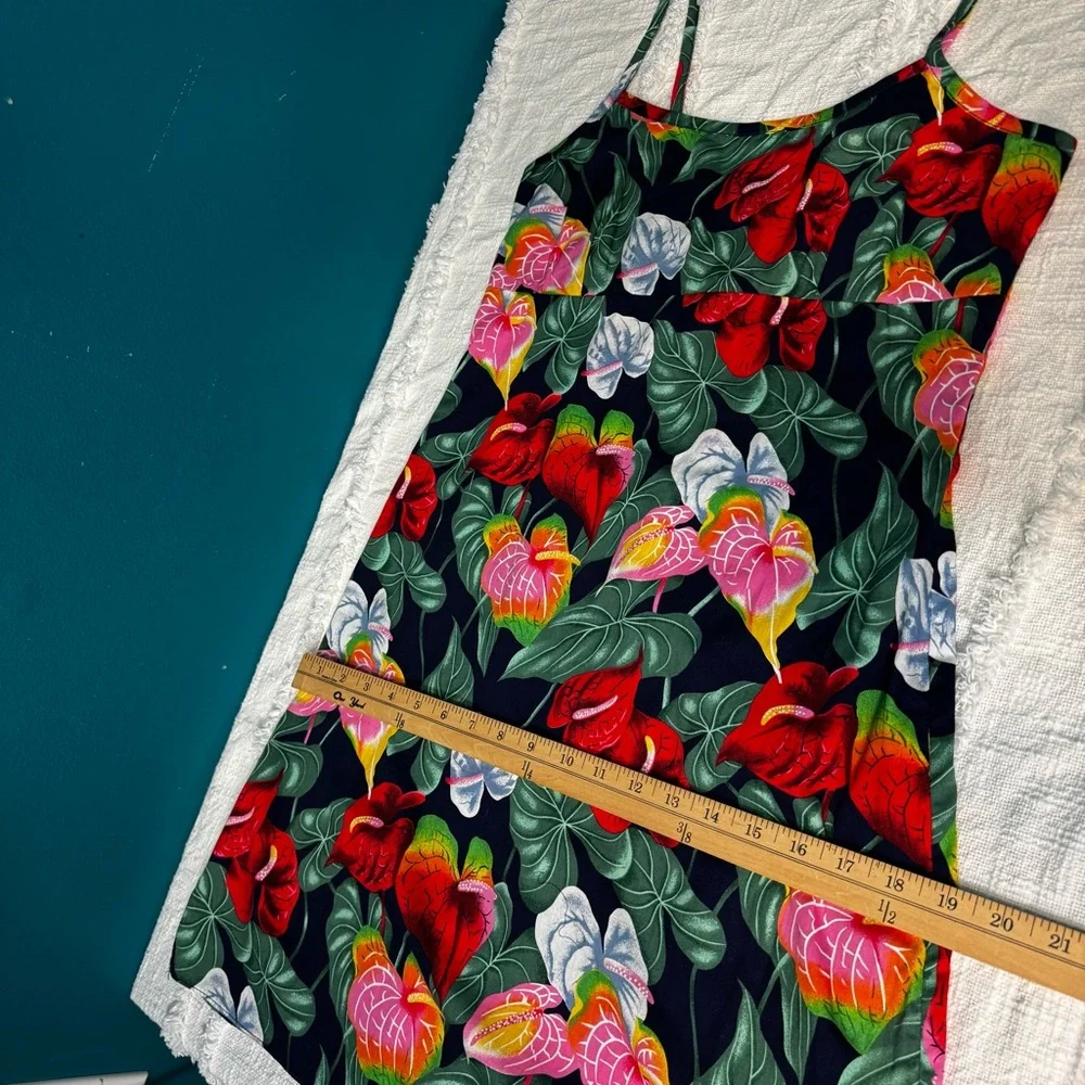 Vintage 90s Hawaiian Y.L.T.E Floral Spaghetti Strap Mini Dress Tropical Leaf - Picture 10 of 10